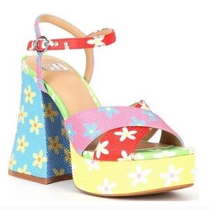 Gianni Bini Ulti-Mate Floral Rainbow Rhinestone Ankle Stap Platform Sandal